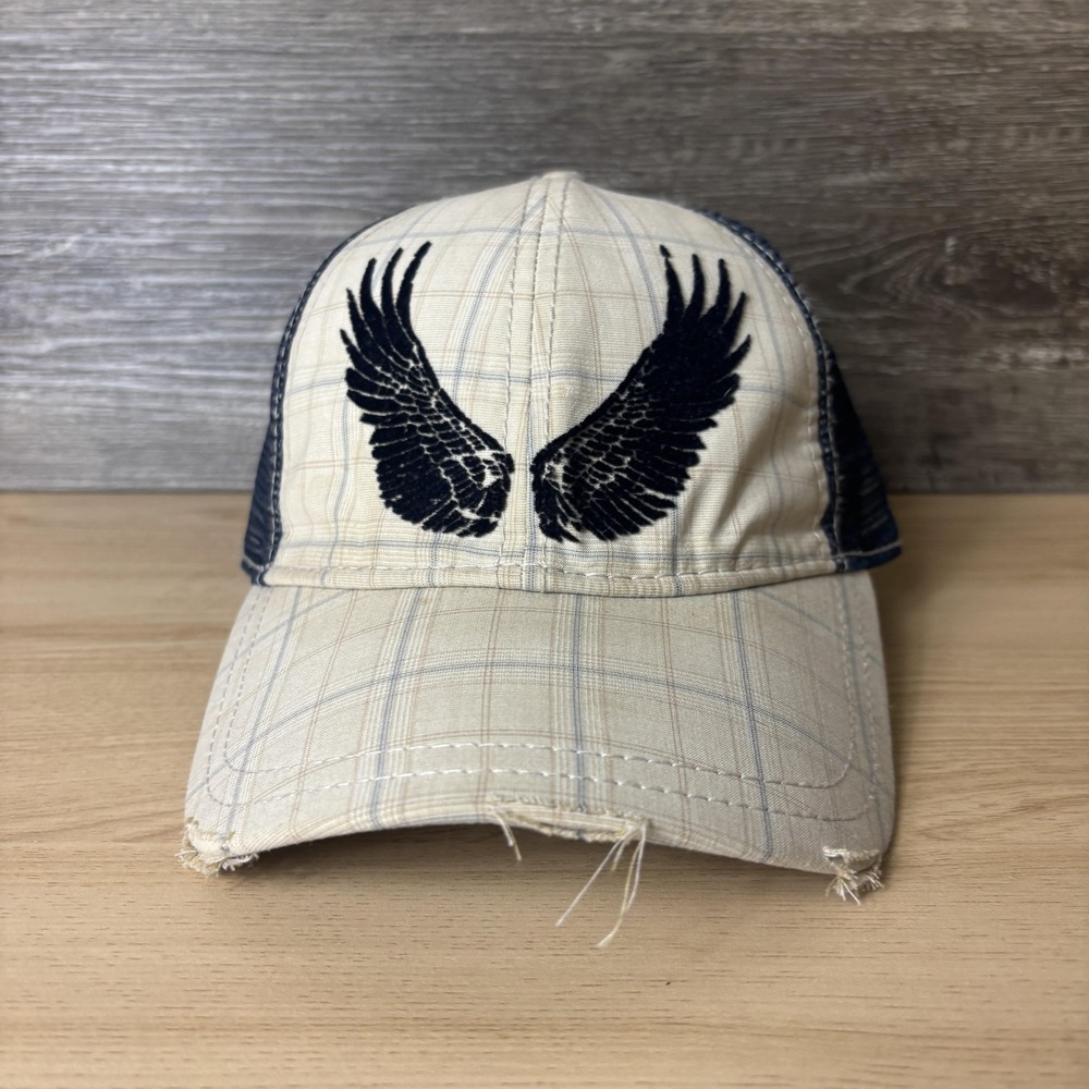 American Rag Hat Cap Snap Back Beige Blue Mesh Trucker Embroidered Wings Mens